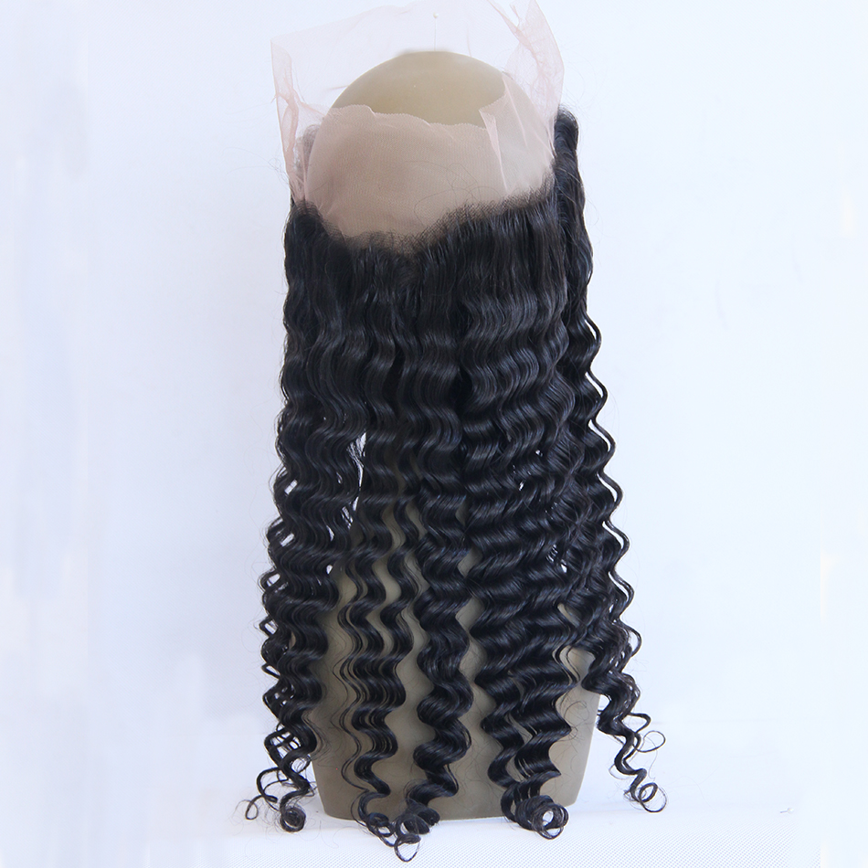 Gold Virgin Grade Pre Plucked 360 Lace Frontal Deep Wave Natural Hairline 360 Lace Frontal Closure Brazilian Remy Hair With Baby Hair