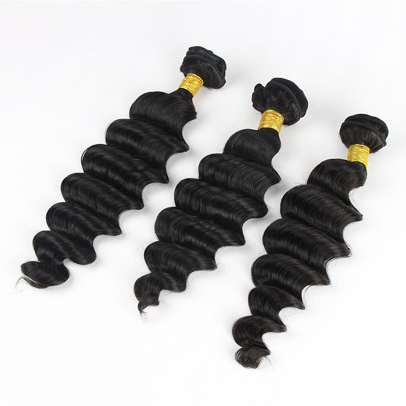 Gold Virgin Grade Pervuain Deep Wave Human Hair Weave 3 Bundles Peruvian Virgin Hair Loose Deep Wave Hair Extension