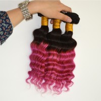 Silver Grade Human Hair Bundles Ombre #1B Pink Hair Deep Curly Human Hair Extensions