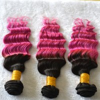Silver Grade Human Hair Bundles Ombre #1B Pink Hair Deep Curly Human Hair Extensions