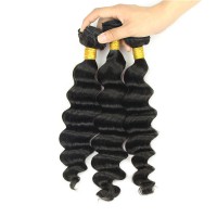 Gold Virgin Grade Pervuain Deep Wave Human Hair Weave 3 Bundles Peruvian Virgin Hair Loose Deep Wave Hair Extension