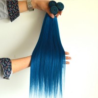Silver Grade Human Hair Bundles Blue Color Hair Silky Straight Brazilian Human Hair Extensions