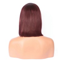 Ombre Full Lace Human Hair Wigs For Black Women 130% Density Silky Straight T1B/Burgundy Bob Lace Wigs