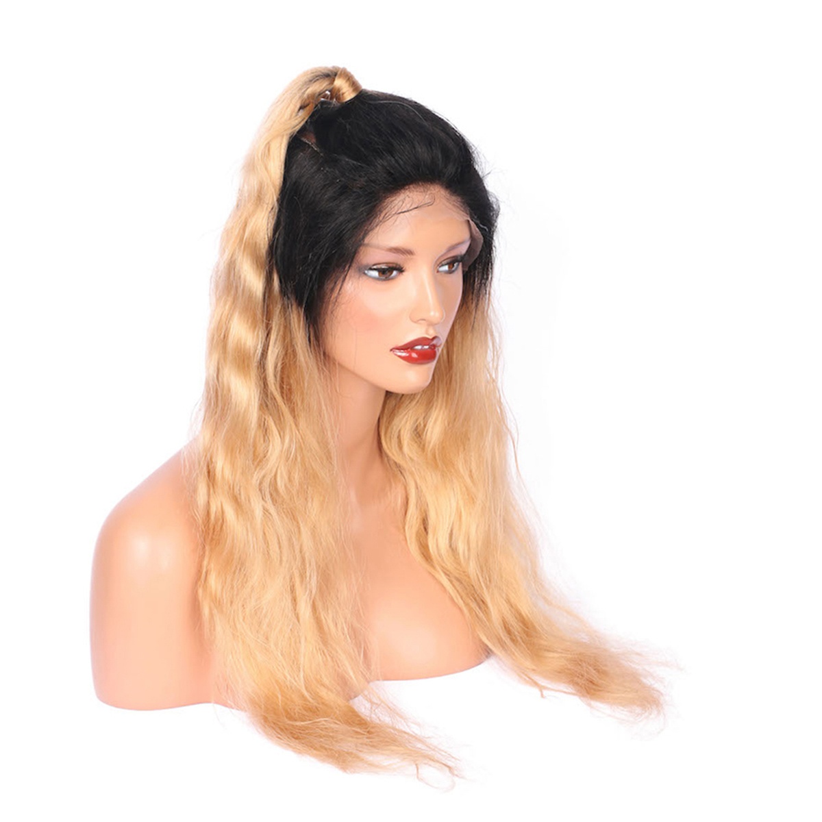 Ombre Color Full Lace Human Hair Wigs For Black Women 130% Density Natural Wave T1B/613 Two Tone Color Lace Wig