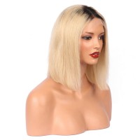 Ombre Blonde Full Lace Human Hair Wigs For Black Women 130% Density Silky Straight T1B/613 Short Bob Lace Wigs