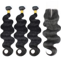 Silver Virgin Grade Human Hair Bundles With Closure Brazilian Virgin Hair Extensions With Lace Closure