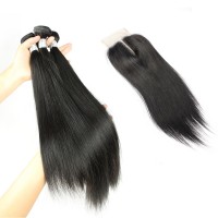 Silver Virgin Grade Human Hair Bundles With Closure Brazilian Hair Extension With Lace Closure