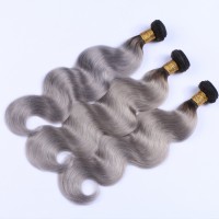 Gold Virgin Grade Ombre Human Hair Weft #1B Grey Ombre Hair Body Wave hair Extension 100% Unproceessed European Hair Bundles