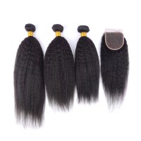 Silver Virgin Grade Human Hair Bundles With Closure Kinky Straight Brazilian Virgin Hair Extensions With Lace Closure