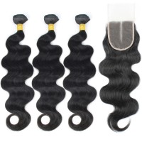Silver Virgin Grade Human Hair Bundles With Closure Brazilian Virgin Hair Extensions With Lace Closure