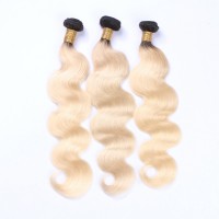 Silver Virgin Grade Blonde Color Human Hair Weft Body Wave Ombre #1B 613 Hair Extension