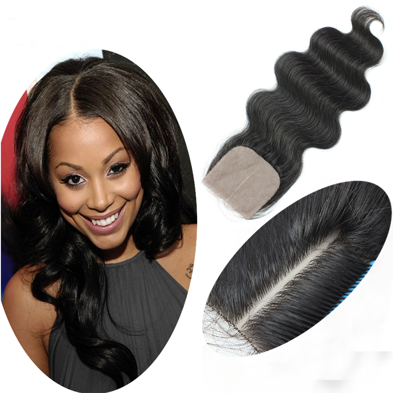 Gold Virgin Grade Brazilian Body Wave Silk Base Closure Human Hair Silk Top Lace Closure Middle/Free/3 Part Silk Base Lace Closure
